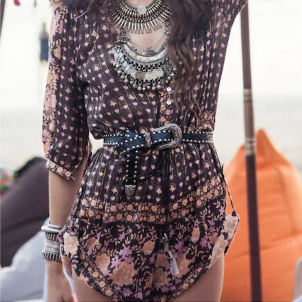 Spell Women's Brown and Pink Playsuit - Romper
